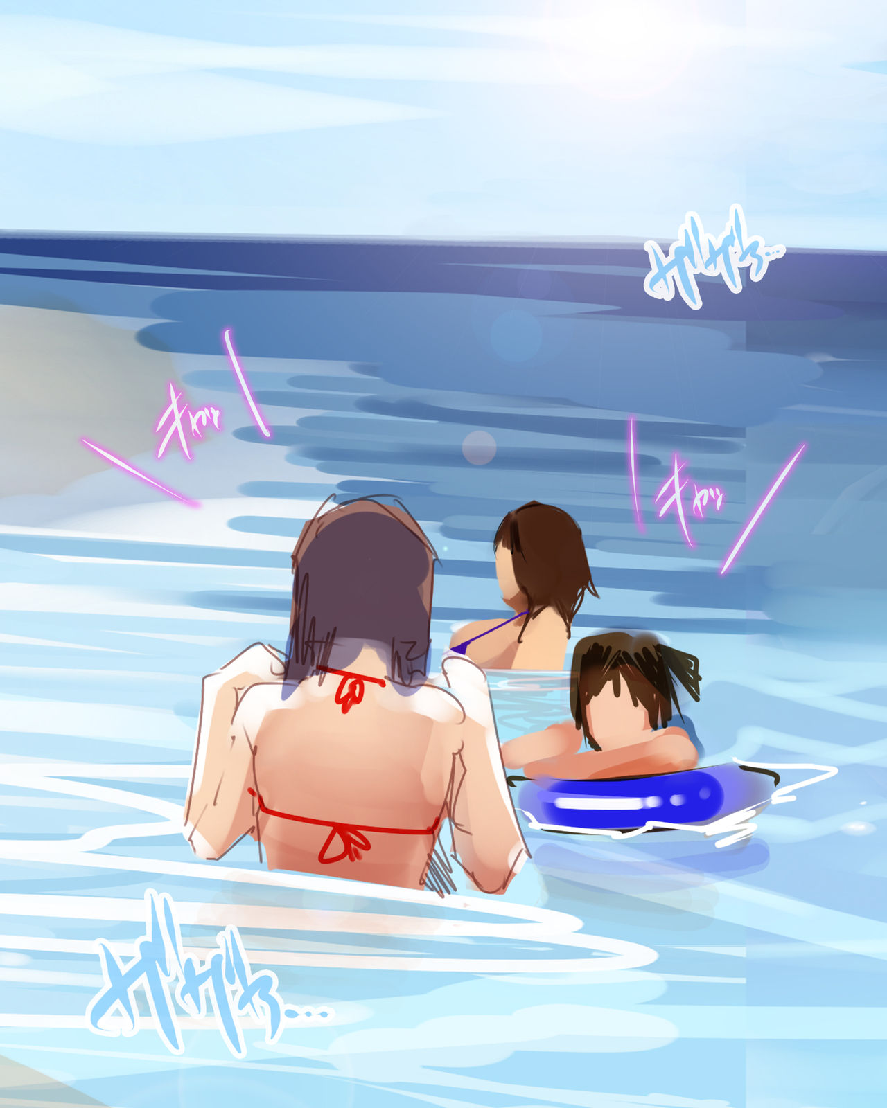 #Manatsu no Beach de Daigaku no Circle no Kouhai no Joshi Sannin to Omoide Tsukuri ni Asedaku ni Narinagara Sex Shita!! page 3 full